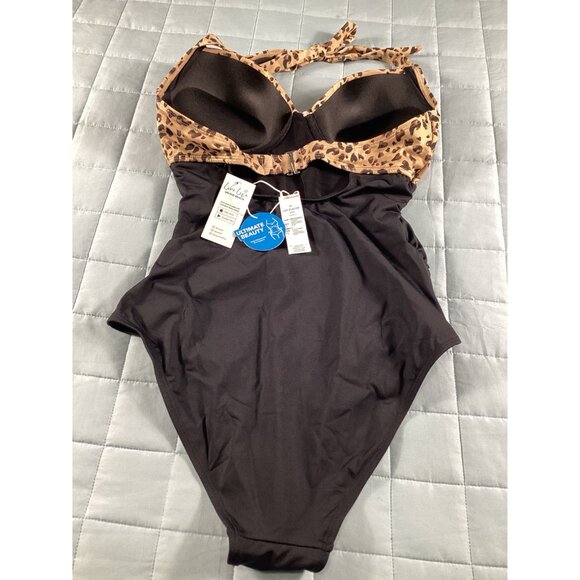 Cupshe Leopard Print & Black One-Piece Swimsuit M With Halter Neck & Padded Cups - Picture 4 of 5